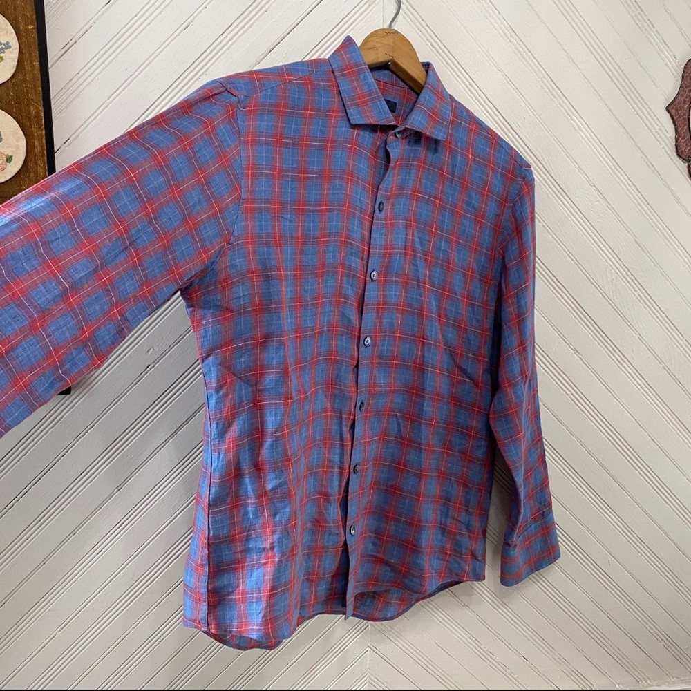 Zachary Prell Plaid Linen Button Down Shirt - Picture 6 of 12